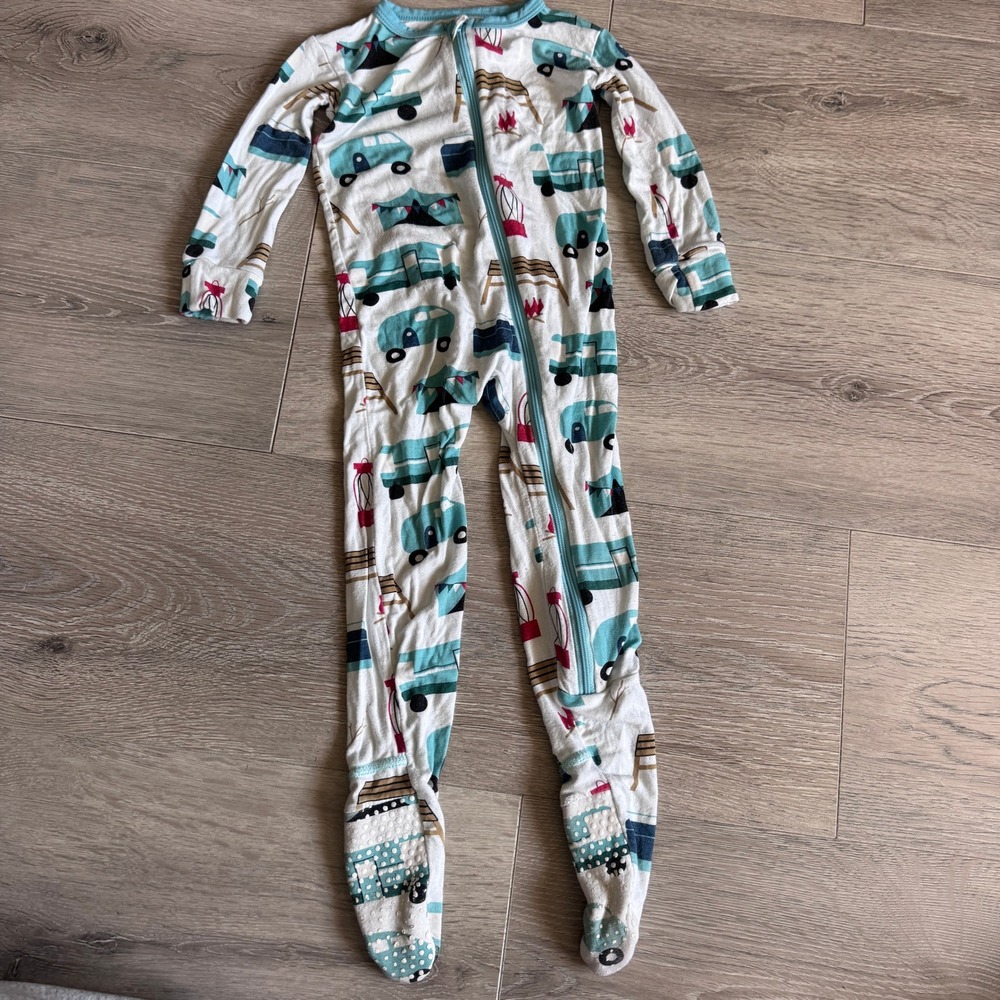 KicKee Pants 12-18M Bamboo Viscose Footie Pajamas Camping Print Teal White